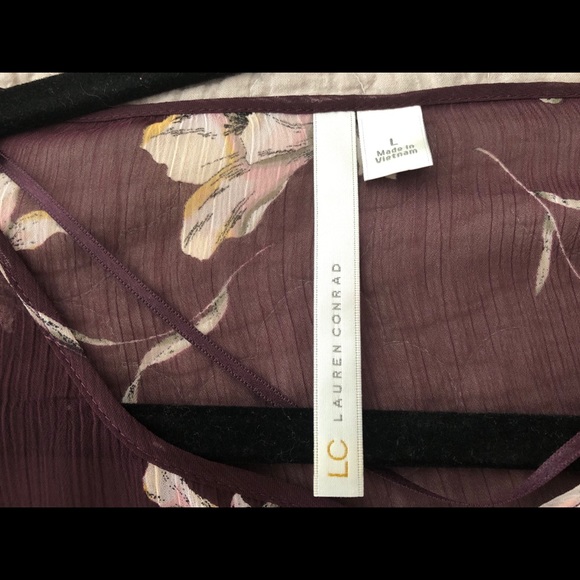 Lauren Conrad Sheer Burgundy flower blouse - Picture 3 of 6